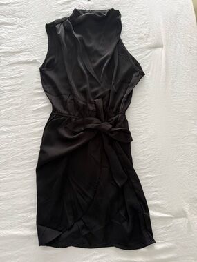 Satin Sleeveless Black Tie-Waist Mini Dress | Size M